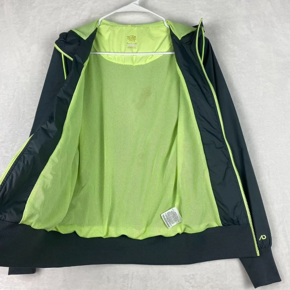 Nike Jacket Boys Small Gray Green Full Zip Hooded Windbreaker Logo Embroidered